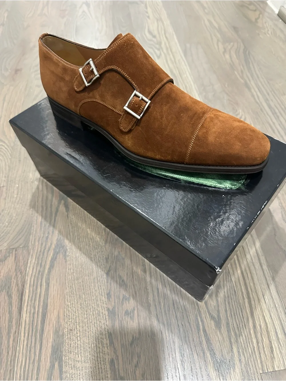 Magnanni Cognac Suede Double Monk Strap Oxfords